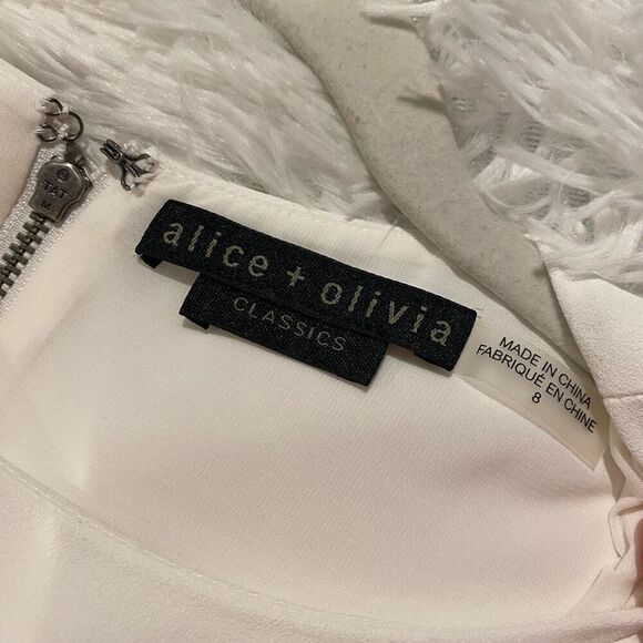 Alice + Olivia Kelsey Asymmetrical Drape Dress in White Size 8 - Picture 9 of 11